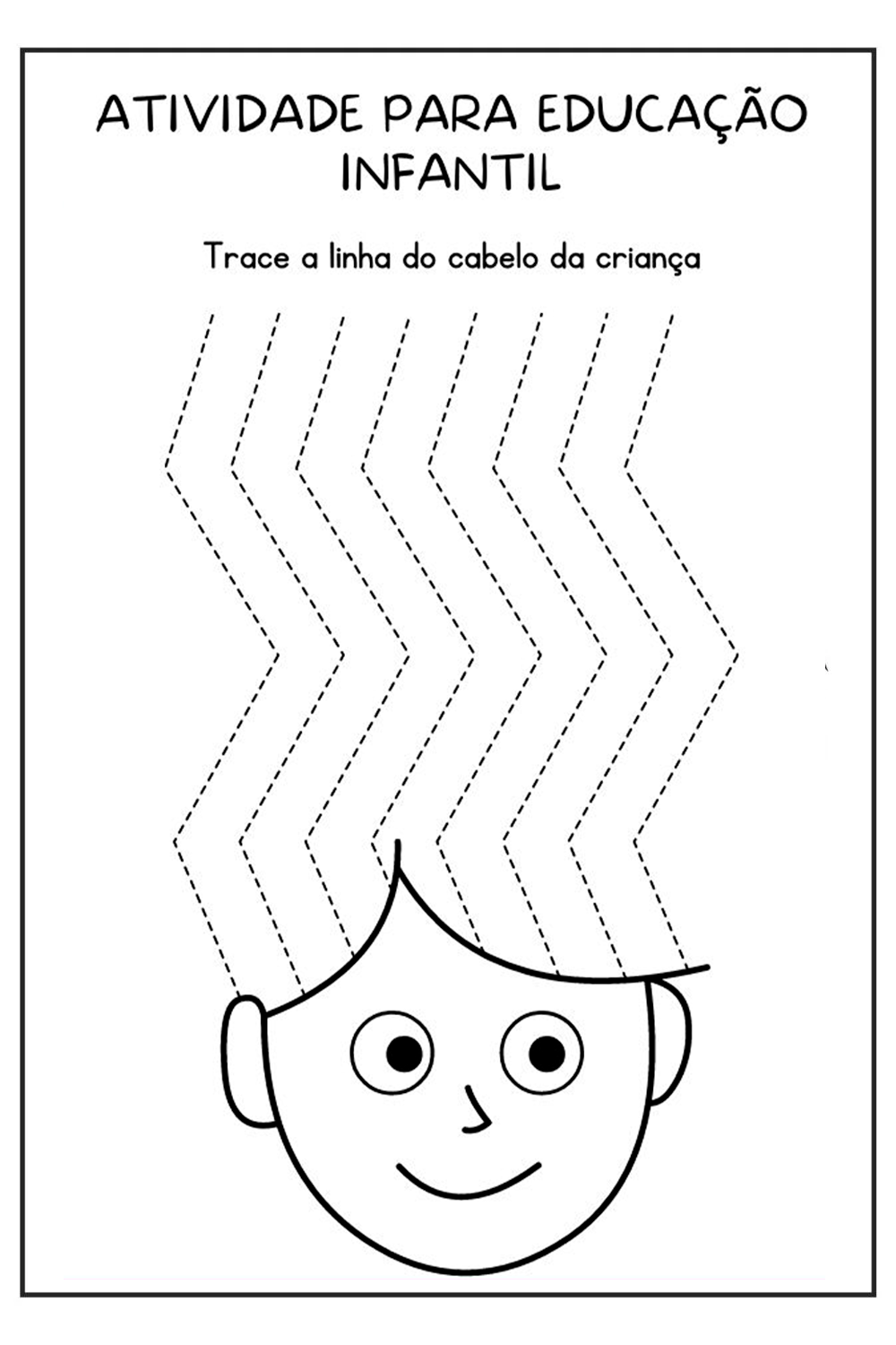 Atividade de traçar linhas do cabelo da criança