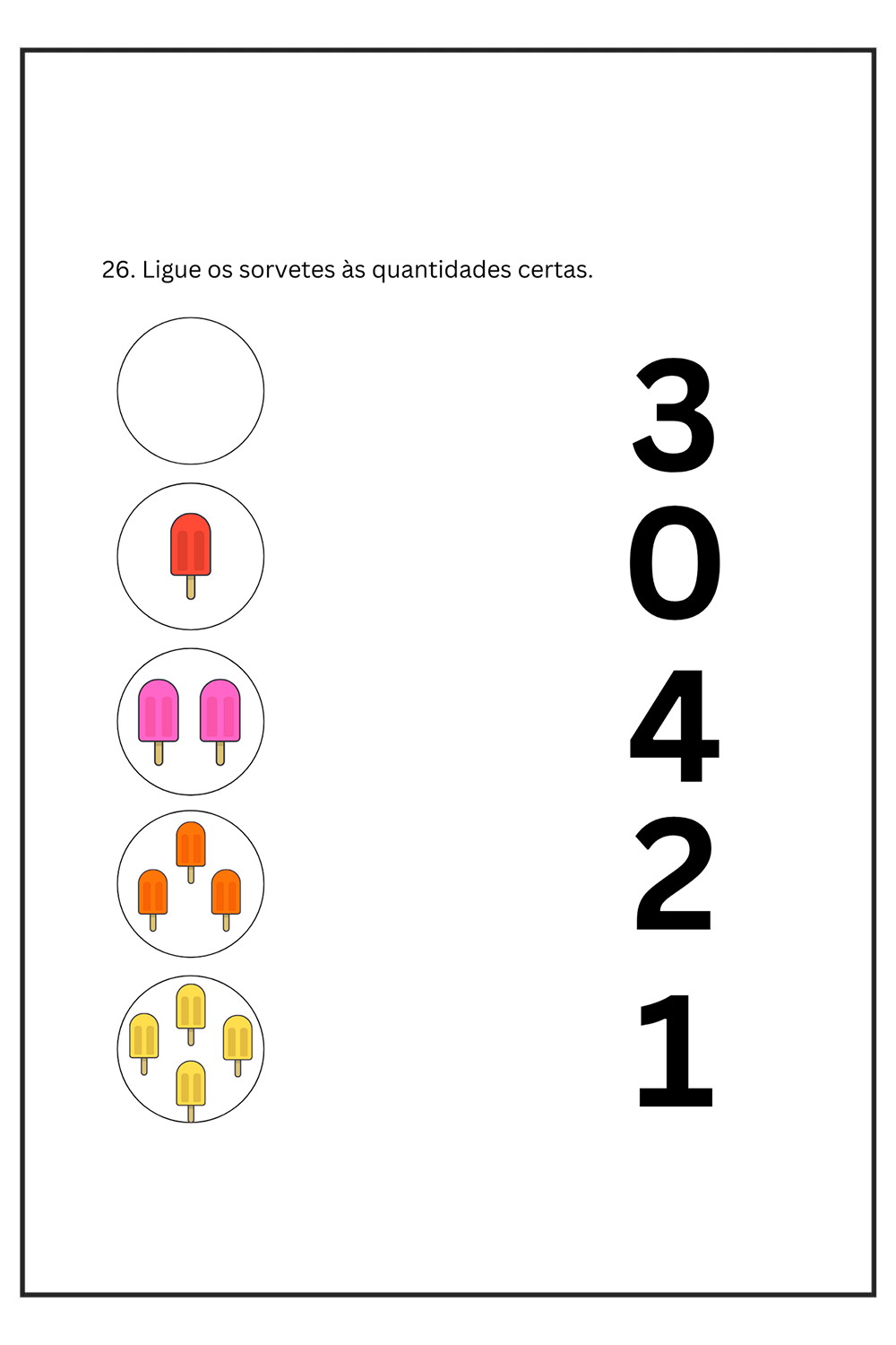 Atividade de ligar os sorvetes às quantidades certas